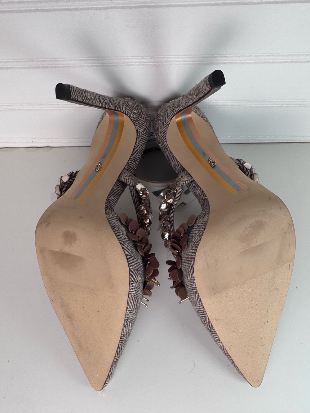 Sam Edelman Athena Brown Multi Embellished Tweed Stiletto Mules - 8 - NWOT - Picture 7 of 7